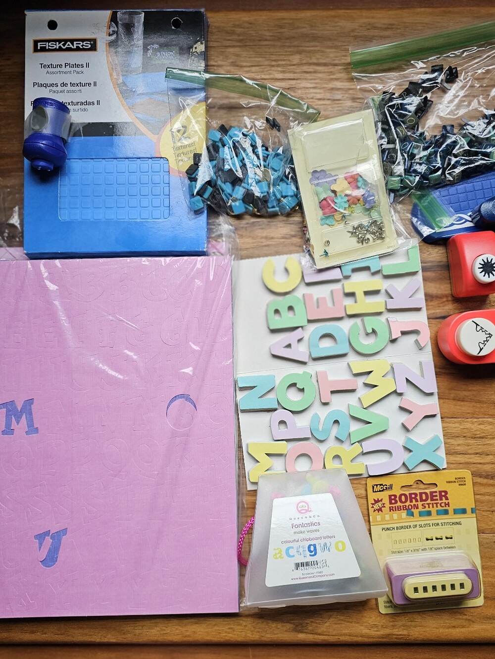 Scrapbooking Paper Crafting Supplies Lot Punches Letters Brads